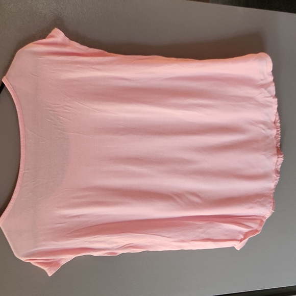 Light Pink Scoop Neck Lace Overlay Dressy T Shirt Top - Picture 4 of 4